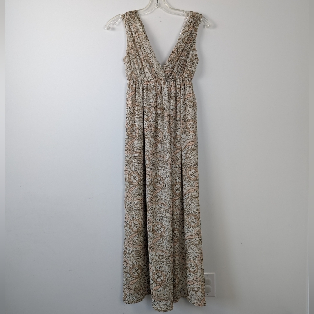 H&M Bohemian Paisley Maxi Dress - Deep V-Neck, Size 4